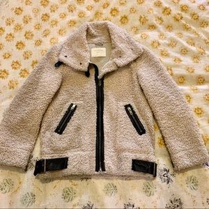 Zara Borg Teddy Shearling Moto Jacket Coat